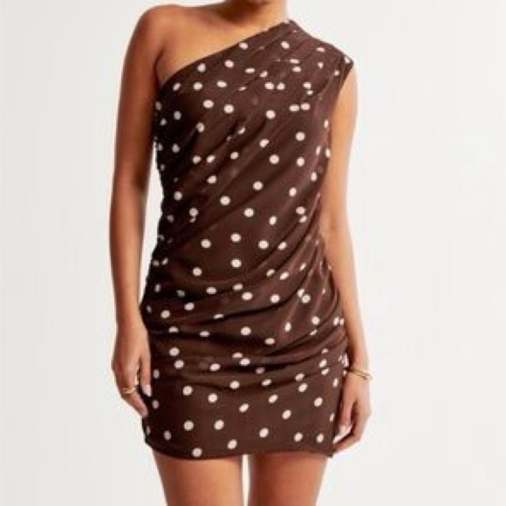 Abercrombie & Fitch Brown Polka Dot One-Shoulder Mini Dress